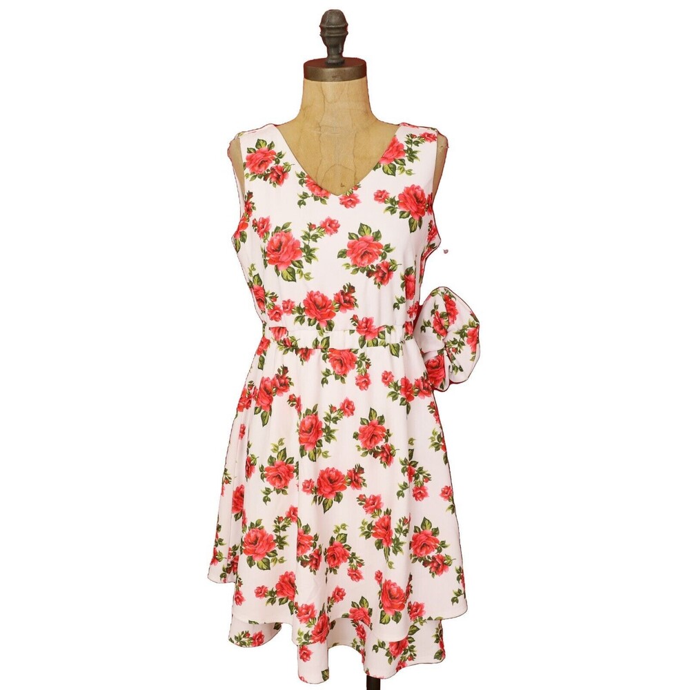 NICKIE LEW Girl's Rose Print Skater Dress With Matching Scrunchi  16 White B59